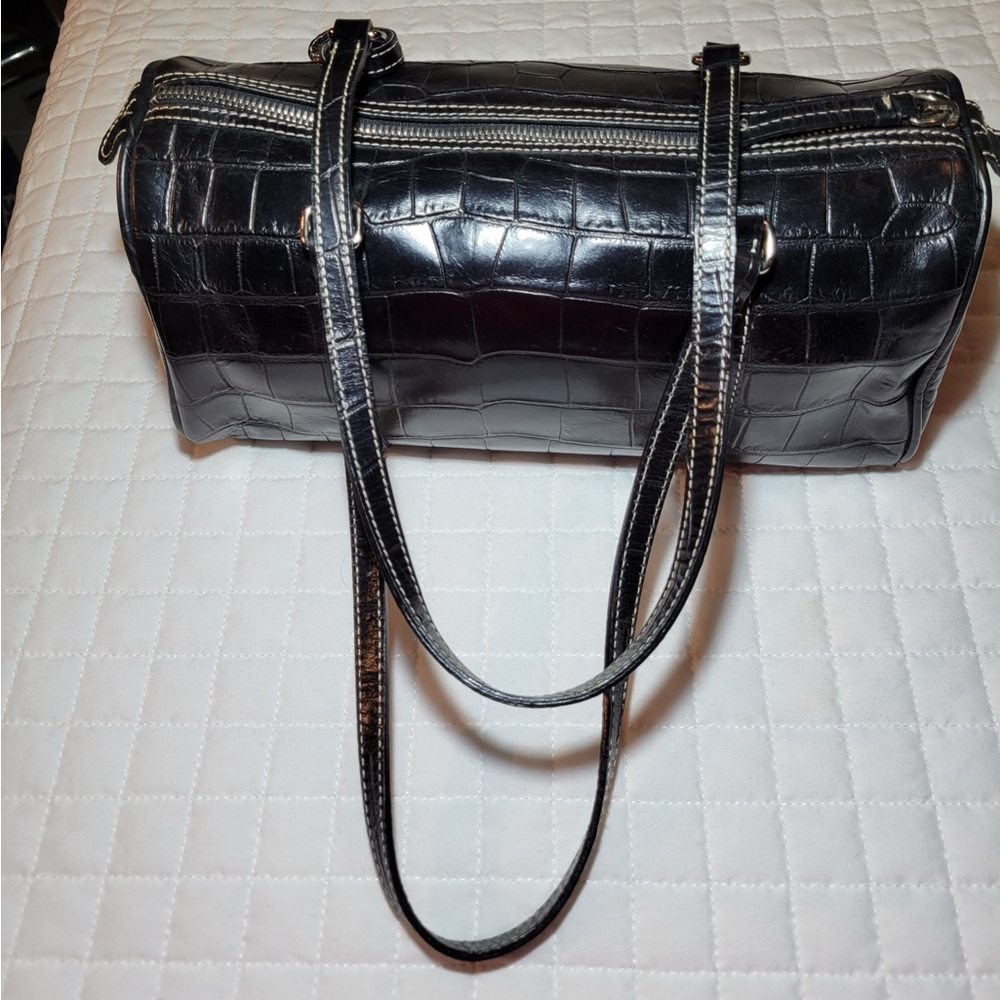 Dooney & Bourke 🖤 Black Croc-Embossed Barrel Shoulder Bag Vintage - Picture 8 of 11